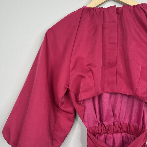 DO+ BE Magenta Open Back‎ Puff Sleeve Fit Flare Mini Dress Women’s Size Small - Picture 10 of 16